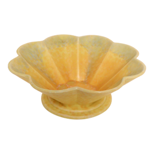 English Art Deco Ceramic Fluted Yellow, Orange and Green Compote Bowl by Beswick