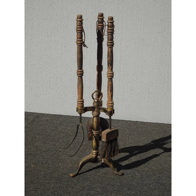 1980s Vintage French Country Fireplace Tools W Wood Handles Set of Three For Sale - Image 5 of 12