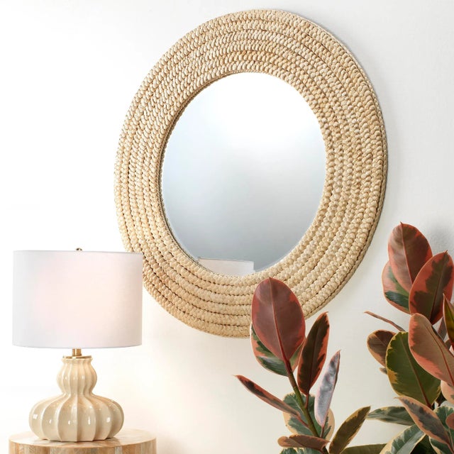 Tan Lifestyle by JY Meadow Braided Seagrass Mirror For Sale - Image 8 of 9