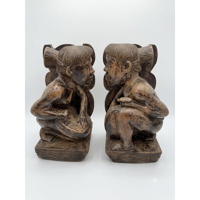 Mid-Century Hand-Carved Ifugao Igorot Tribal Drummers Bookend Pair For Sale - Image 4 of 5