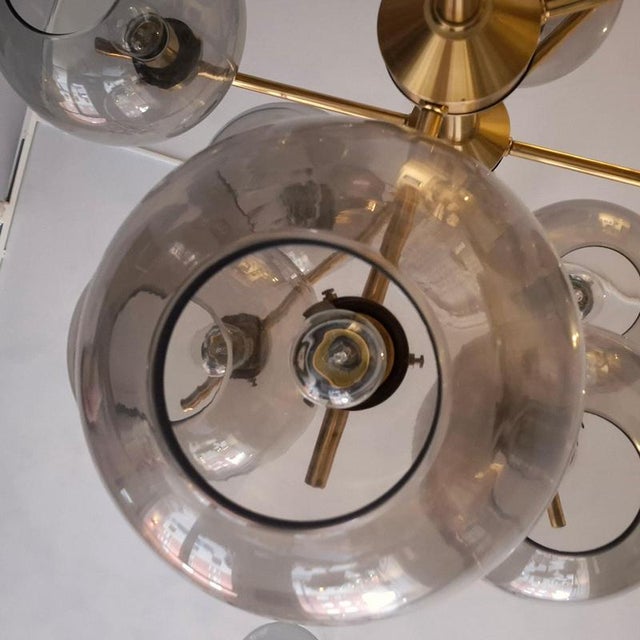 Scandinavian Modern Chandelier in Brass and Grey Glass by Holger Johansson, 1970s For Sale - Image 16 of 17