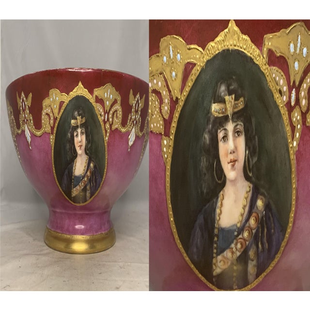Limoges, France Antique Limoges Punch Bowl: T&V Hand-Painted Royalty Portraits, Signed 1903 For Sale - Image 4 of 10