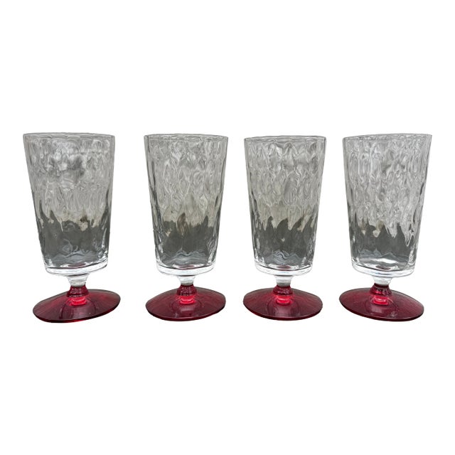 Vintage Morgantown Fire and Ice Red Optical Glass Tom Collins Footed Tumblers - Set of 4 For Sale