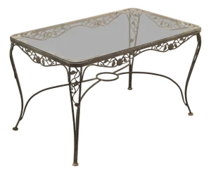 Vintage Glass Top Wrought Iron Patio Table