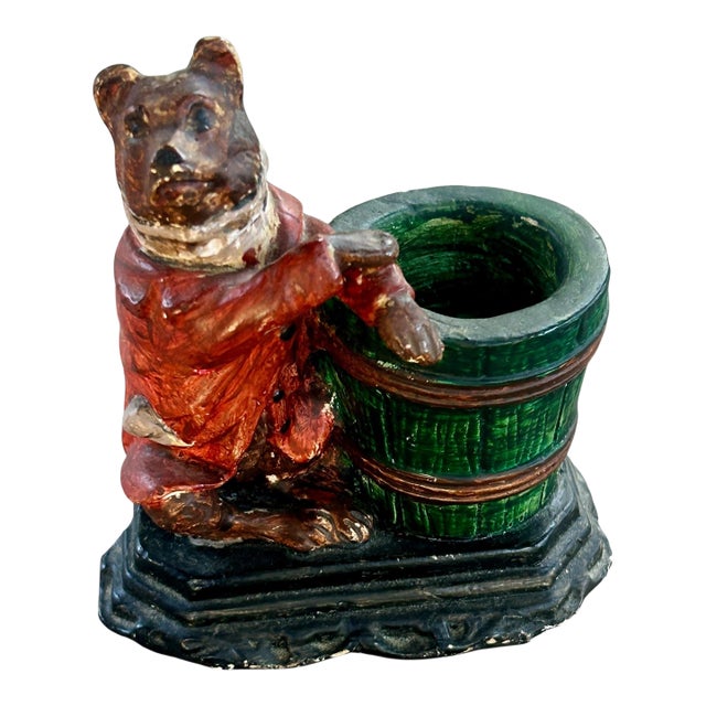 Antique Hand Painted Rustic Dog Chalkware Match Holder For Sale