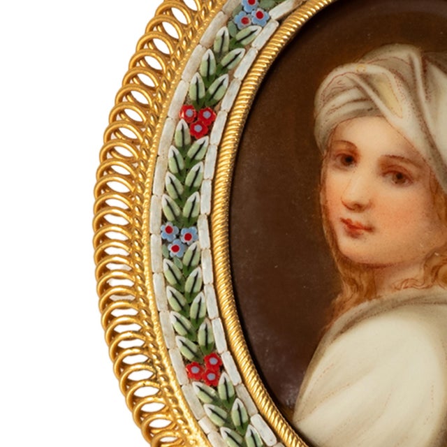 Antique Italian Micro Mosaic Miniature Portrait Painting Porcelain Guido Reni, 1895 For Sale - Image 14 of 18