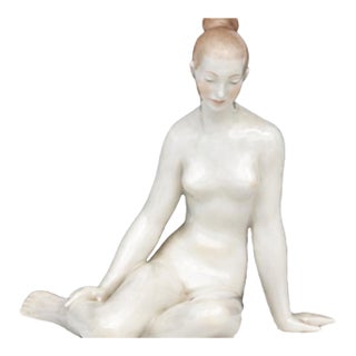 Vintage Budapest Hungary Hand-Painted Ceramic Nude Female Figurine Sculpture, Mid-Century Modern For Sale