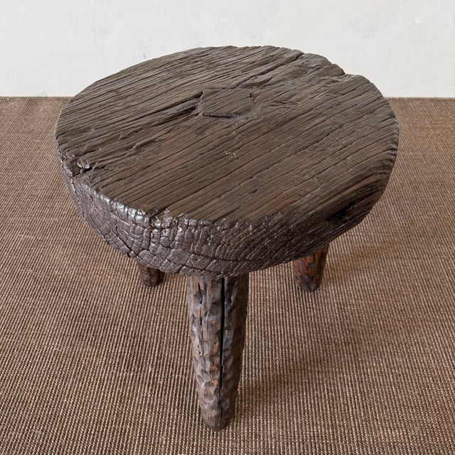 Early 21st Century Vintage Reclaimed Pine Side Table - Walnut For Sale - Image 5 of 9