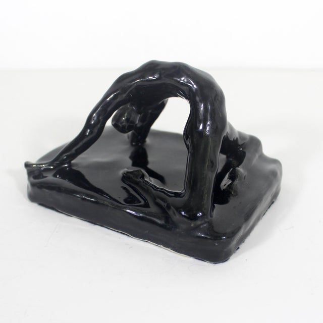 Contemporary Vintage Female Figure Ceramic Sculpture With Black Glaze by Charlotte Boyd, Signed and Dated Dancer Gymnast For Sale - Image 3 of 9