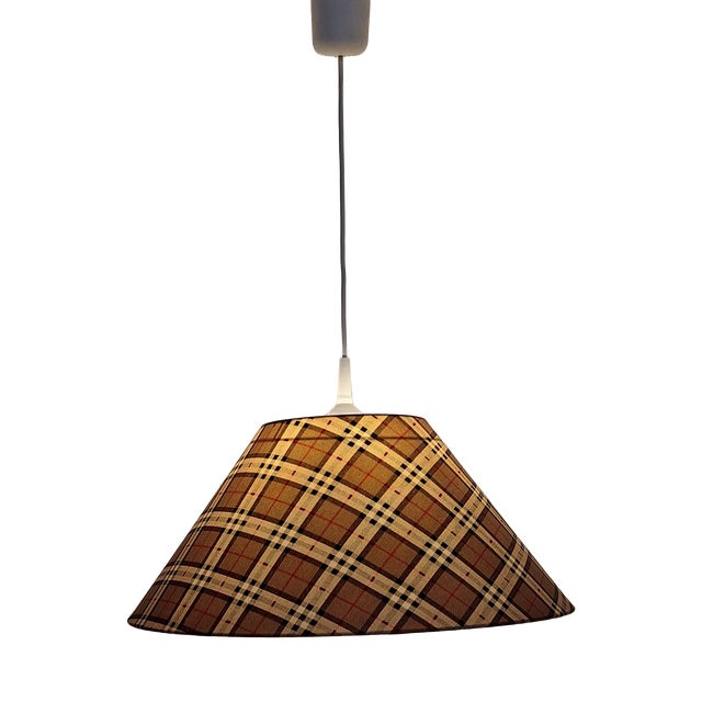 Vintage Ceiling Lamp with Patterned Fabric Shade, 1990s For Sale