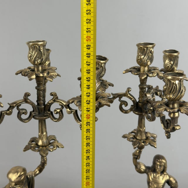 Renaissance Revival Brass Candelabras with Noble Figures, 1960s, Set of 2 For Sale - Image 14 of 15