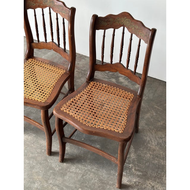 Brown Antique Set of 4 Turned-Spindle Cane Seat Dining Chairs For Sale - Image 8 of 18