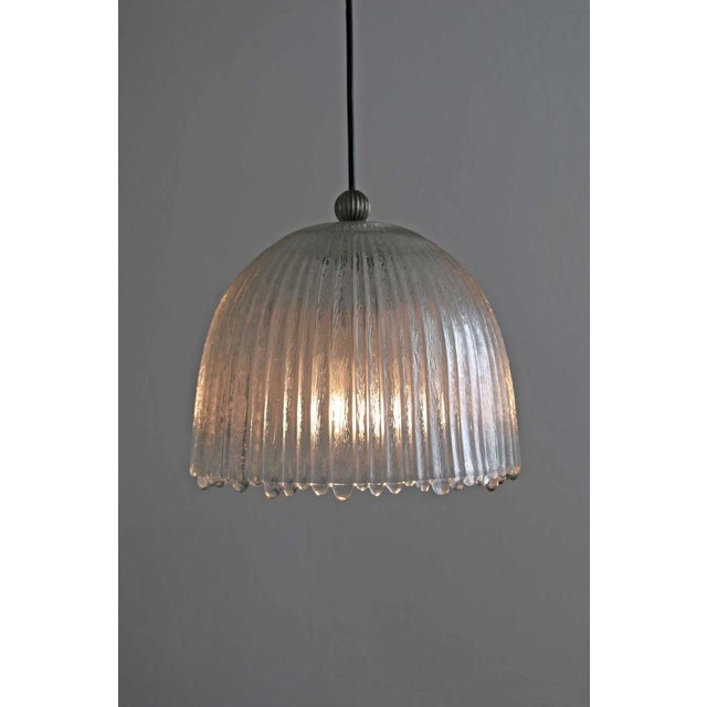 Peill & Putzler Pendant light Ribbed frosted glass with "drop" design Aluminum Simple 1970s design Heavy construction...