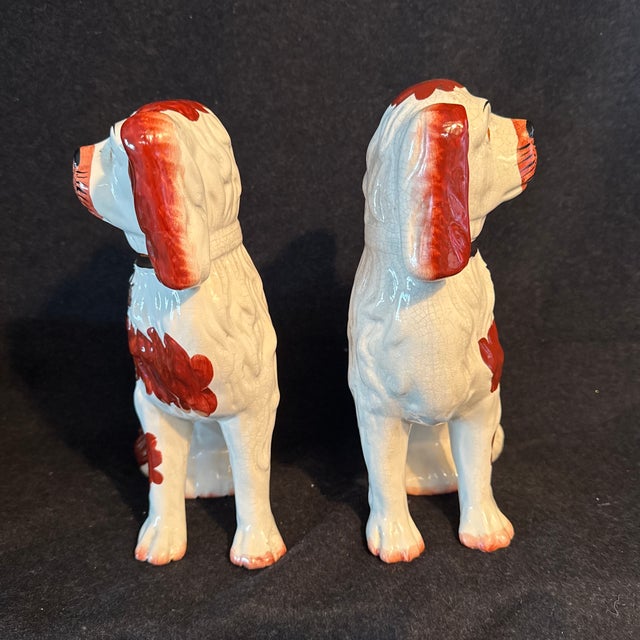 Staffordshire Antique Staffordshire King Charles Spaniel Dog Pair “Mantel Dogs,Victorian Era, Staffordshire England For Sale - Image 4 of 10
