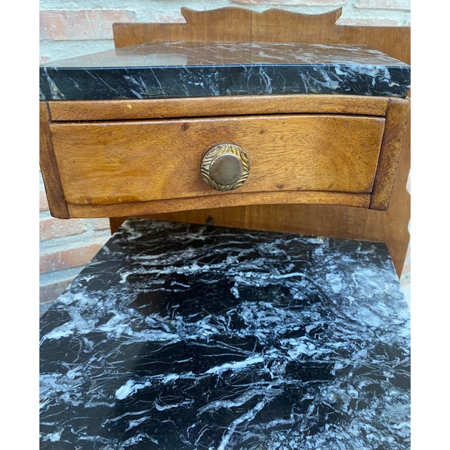Brown Pair of Art Deco Wood Bedside Tables With Marble Tops, Circa 1930 For Sale - Image 8 of 13