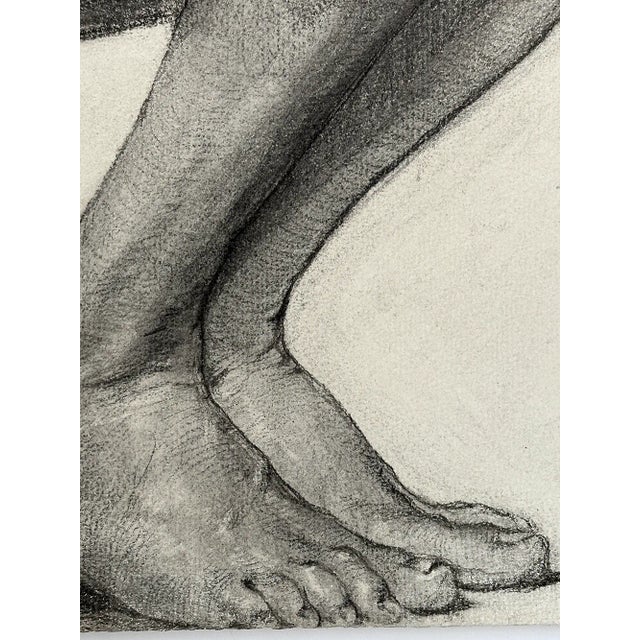 Paper Set of Early 1900's Antique French Academic Drawings of Gentleman in Swim Trunks, Charcoal on Paper With Mat, Dated 1917 For Sale - Image 7 of 12