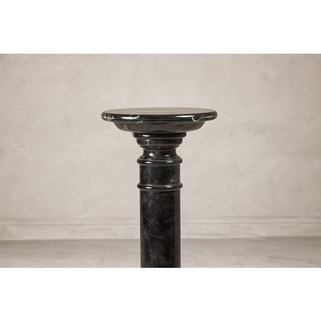 Vintage Black Marble Column Pedestal with White Veining and Stepped Base For Sale - Image 9 of 12