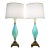 1960s Large Barovier Toso Murano Italy Thick Aqua Swirl Art Glass Ornate Brass Table Lamps - a Pair For Sale