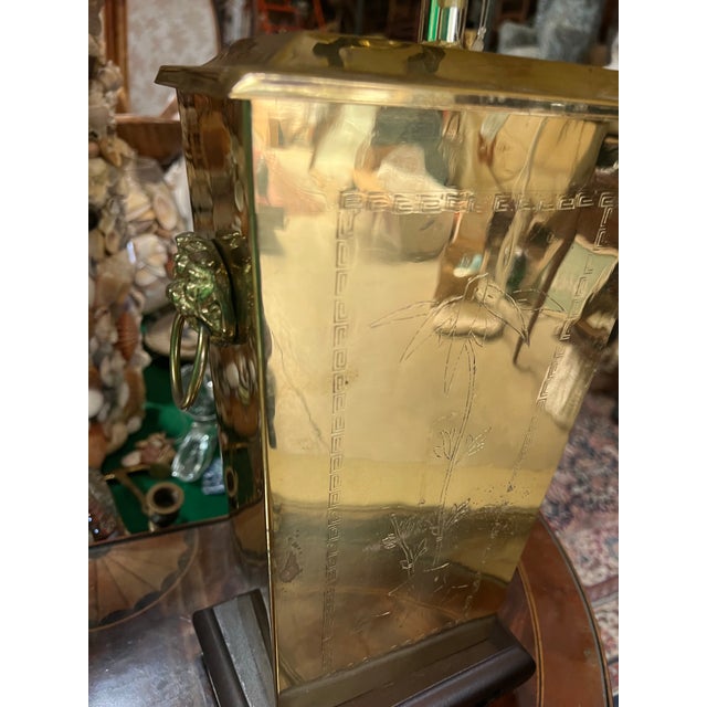 1970s Vintage Brass Box Lamp With Greek Key and Floral Accents For Sale - Image 5 of 12