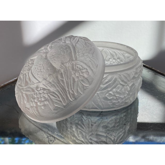 Art Deco 1920s Art Deco Consolidated Glass Lovebirds Frosted Glass Jar For Sale - Image 3 of 5