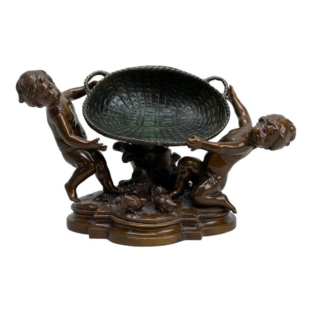 Antique Bronze “Two Putti With a Dish” Auguste Moreau (1834-1917) Stamped Cire Perdue For Sale
