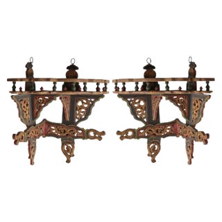 Pair of Antique Jharokha Style Corner Shelves For Sale