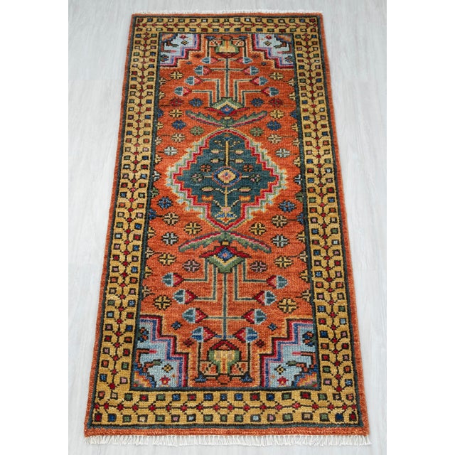 Persian 3x10Ft. Brunt Orange Persian Design Inspired Hand Knotted Wool Runner Rug For Sale - Image 3 of 3