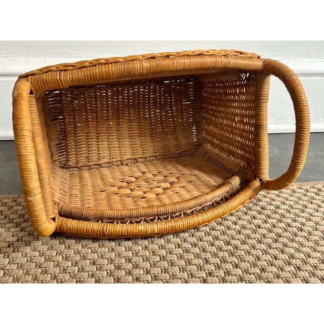 Vintage Coastal Wicker Magazine Rack With Handles For Sale - Image 6 of 8