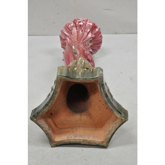 Antique Majolica Terracotta Pottery Dolphin Serpent Pink Plant Stand Pedestal For Sale - Image 12 of 12