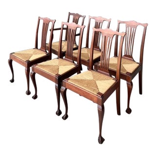 Vintage Chippendale Rush Seat Dining Chairs - Set of 6 For Sale
