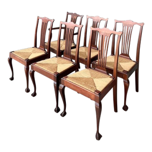 Vintage Chippendale Rush Seat Dining Chairs - Set of 6