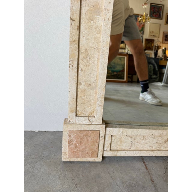 Stone Vintage Maitland-Smith Style Tessellated Stone Arched Wall Mirror For Sale - Image 7 of 12
