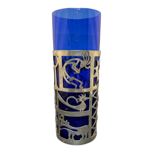 Kachina Candle Holder Cobalt Blue Glass Vase Universal Pewter Hurricane Wrap