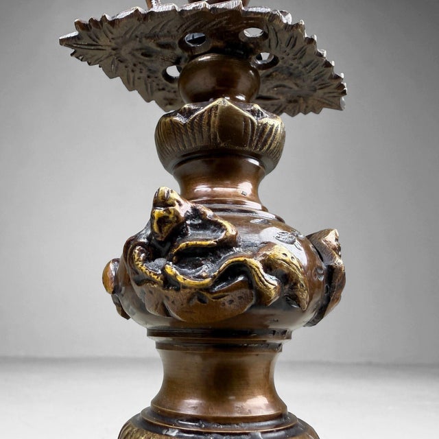 Japanese Altar Candlesticks with Cranes, 1960s, Set of 2 For Sale - Image 6 of 12