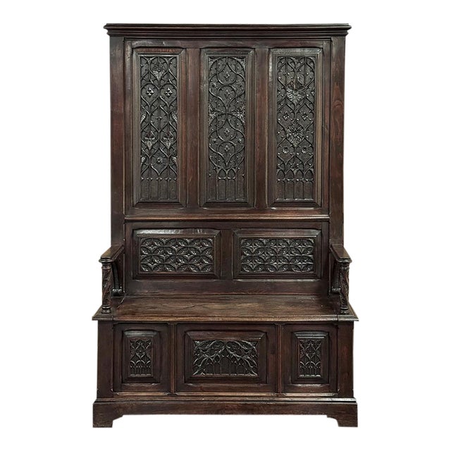 19th Century French Gothic Hall Bench With Trunk For Sale