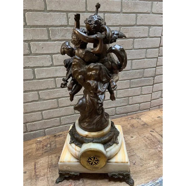 Signed Antique French Bronze Garniture Clock Set by Albert-Ernest Carrier-Belleuse For Sale In Chicago - Image 6 of 12