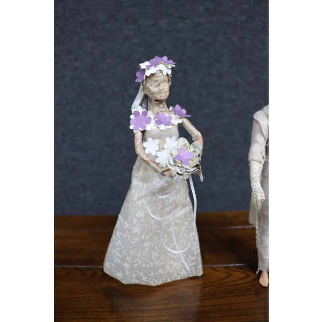 Paper Mâché Bride and Groom Wedding Figures For Sale In Philadelphia - Image 6 of 10