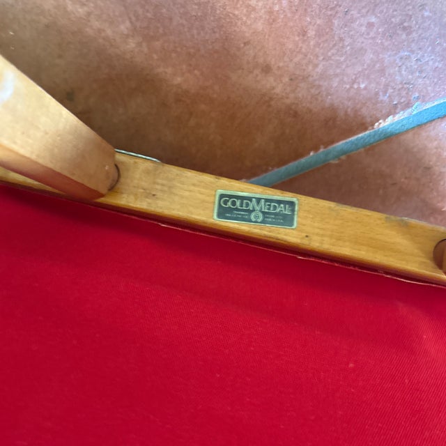 Vintage Gold Medal Walnut Directors Chairs X-Base a Pair New Covers For Sale - Image 11 of 12