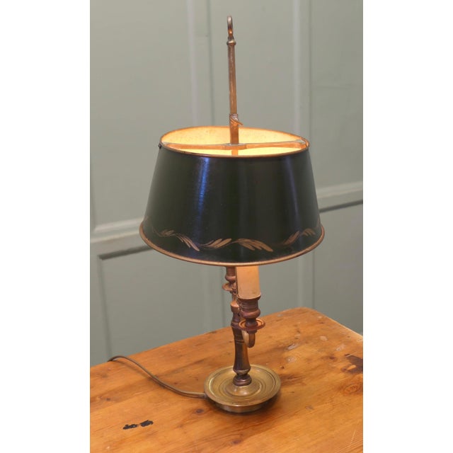 Green Toleware and Brass Twin Bouillotte Desk Lamp For Sale - Image 6 of 7