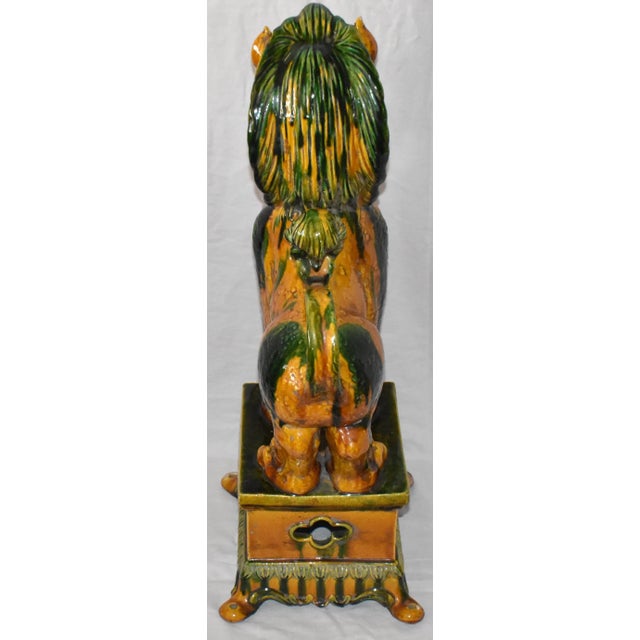 Vintage Mid 20th Century Ricci Italian Majolica Chinese Guardian Lion Statue Large Ceramic Foo Dog Sculpture Signed For Sale - Image 10 of 13