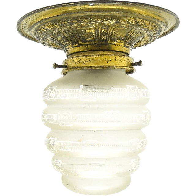 Early 20th Century Art Nouveau Brass and Glass Ceiling Lamp, Austria For Sale - Image 9 of 9