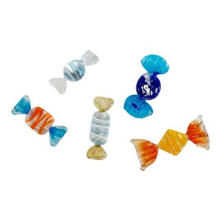 Vintage Murano Style Blown Glass Wrapped Candies, Set of 6 For Sale