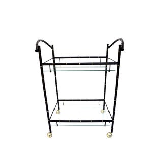 Vtg Black & Gold Metal Faux Bamboo Bar Cart || Hollywood Regency Two-Tier Rolling Server || Chinoiserie Chic Versatile Cocktail Cart For Sale