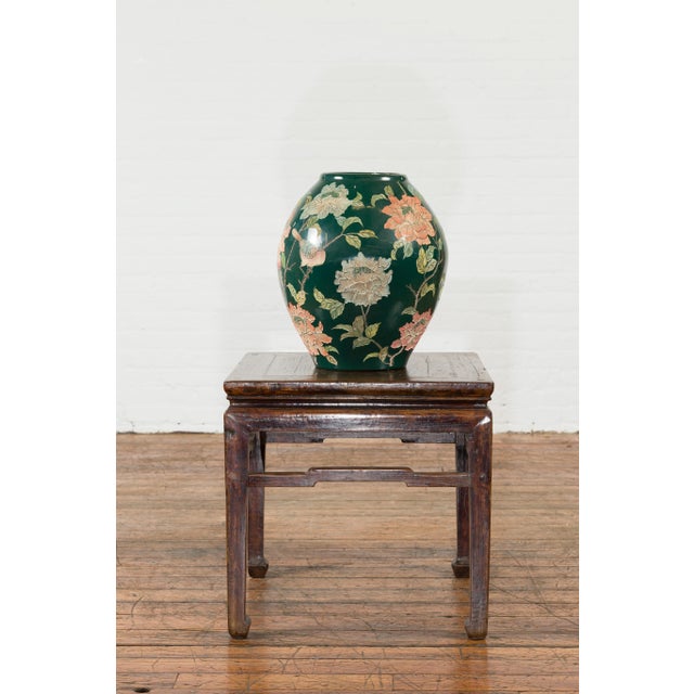 Mid 20th Century Vintage Chinese Handcrafted Green Vase with Incised Floral and Butterfly Decor For Sale - Image 5 of 11