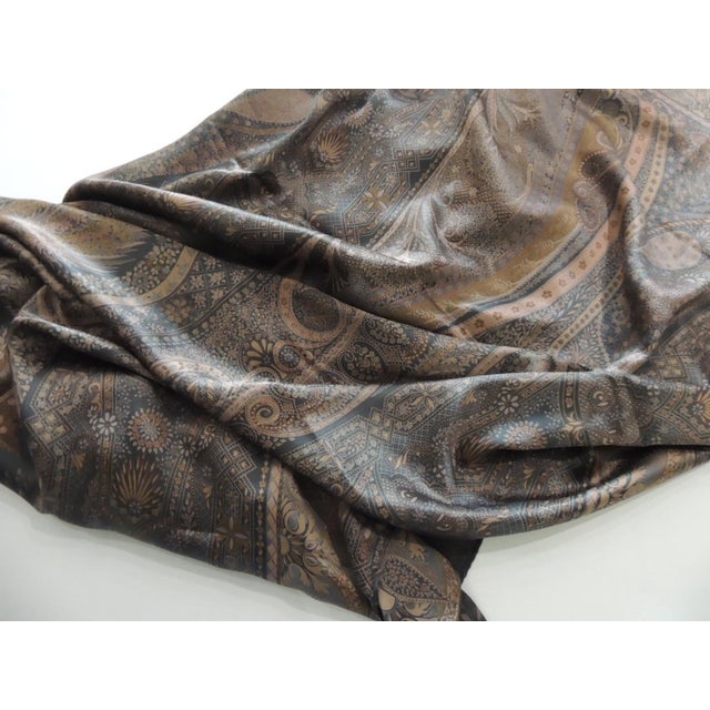 Large Square Blue and Brown Satin Paisley Square Table Topper For Sale In Tampa - Image 6 of 8