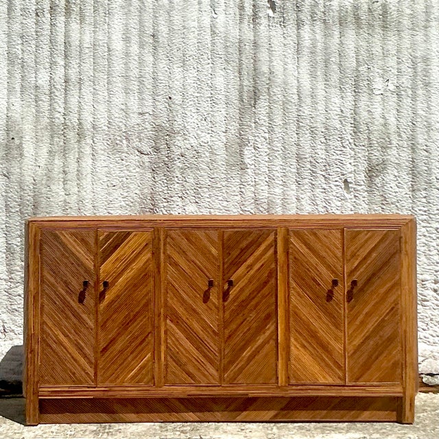 Vintage Coastal Chevron Pencil Reed Credenza | Chairish