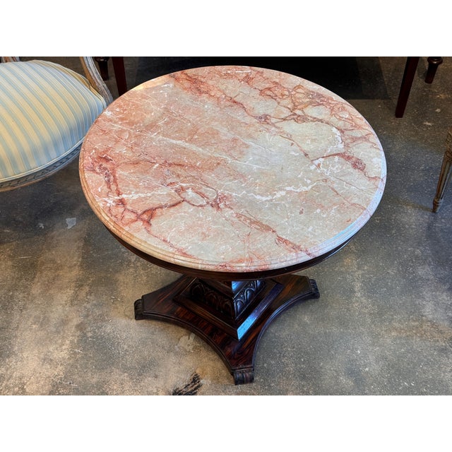 Wood 1920s Faux Rosewood Pedestal Table With Marble Top For Sale - Image 7 of 10