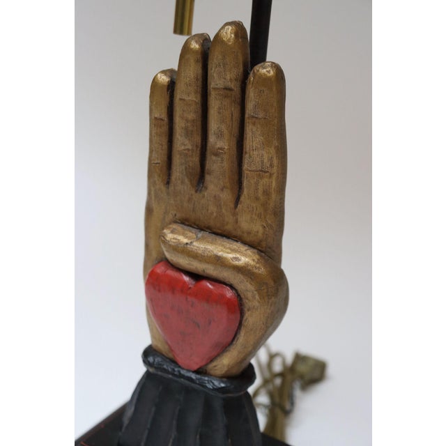 Wood Vintage Folk Art-Style Carved Fraternal Odd Fellows Heart in Hand Table Lamp For Sale - Image 7 of 12