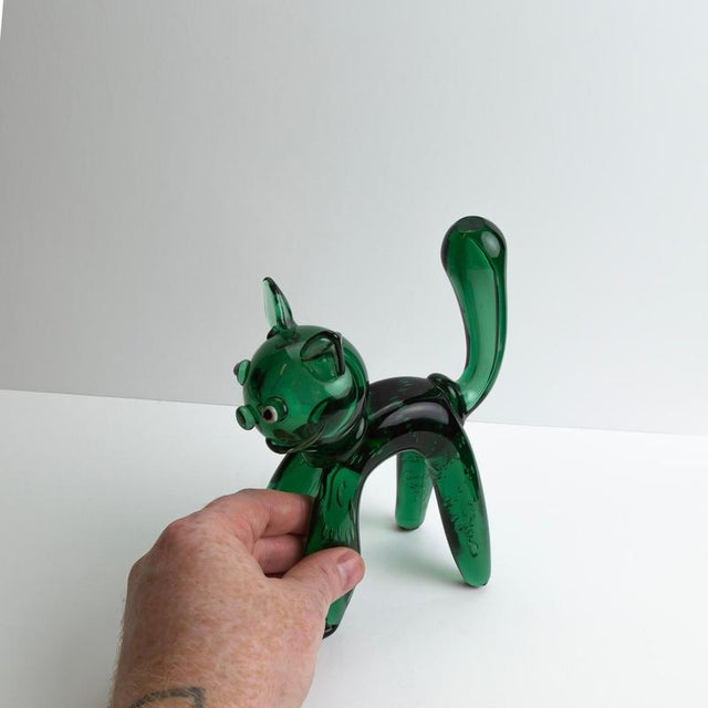 Green Glass Cat Sculpture attributed to Toso et Bagnoli, Empoli, 1950s For Sale - Image 6 of 10