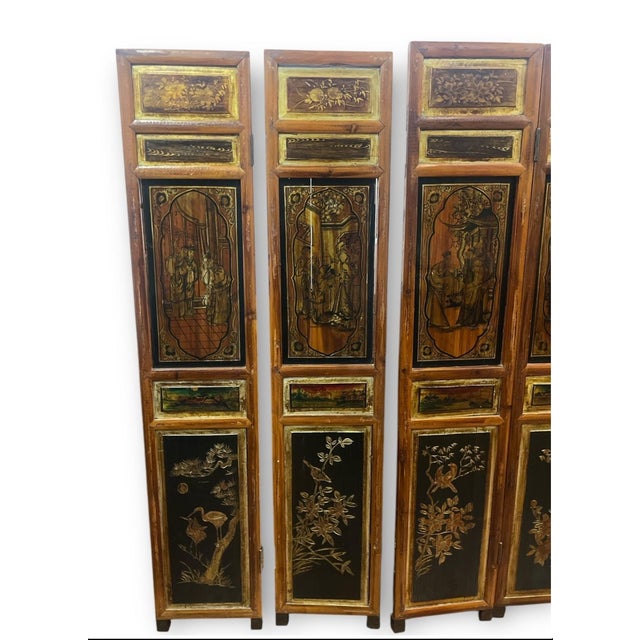 Wood Early 20th Century 6-Panel Bamboo Chinese Screen For Sale - Image 7 of 7